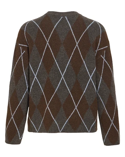 Vila - VIArgyle Strik - Dark Grey Melange/Coffee Bean 